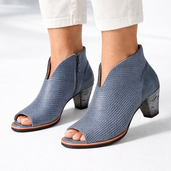 Maayka Shoes - Tsakiris Mallas Greek Designer Leather Peep Toe Ankle Booties EU
